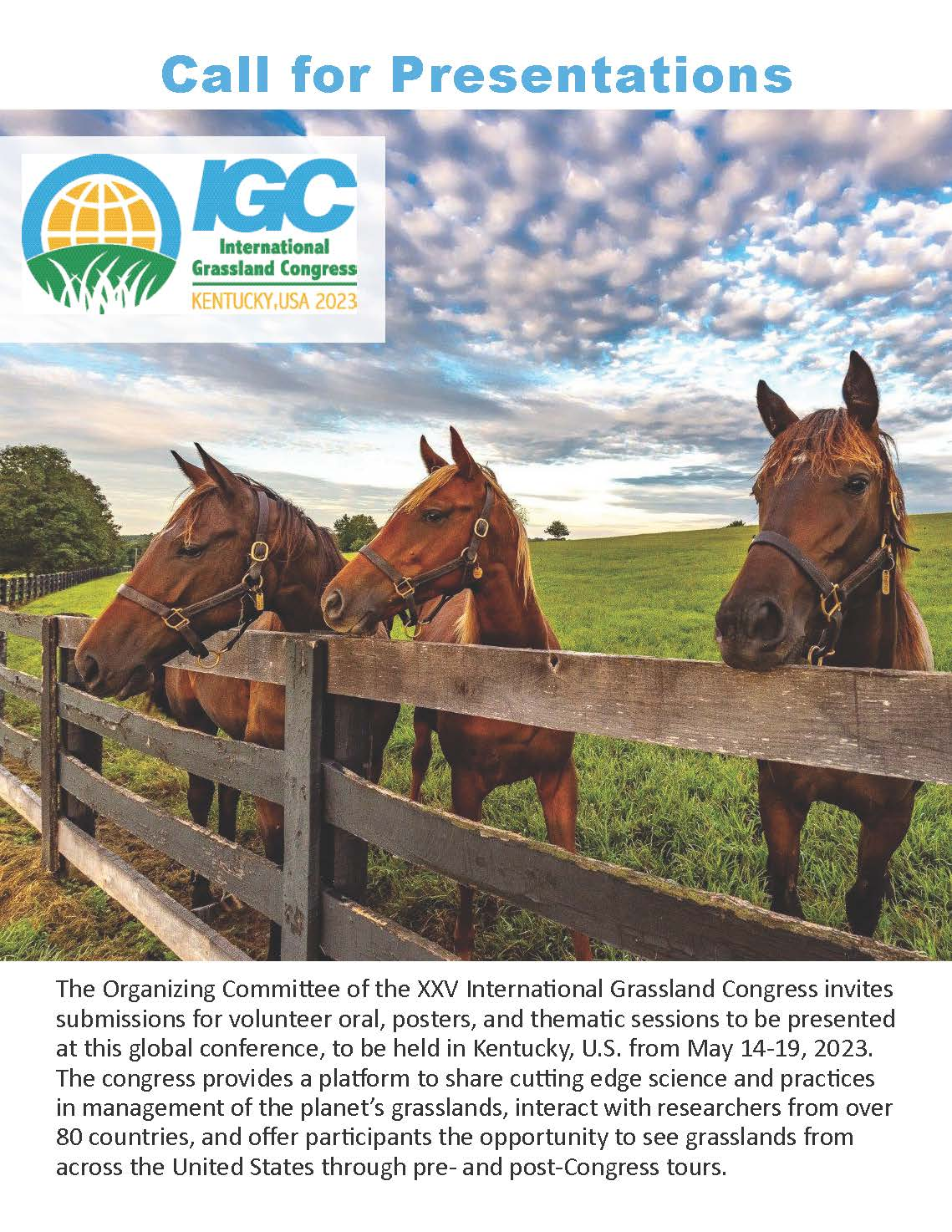 第25届国际草地会议IGC（2023年5月14-19美国肯德基大学主办）投稿截止日期在即
